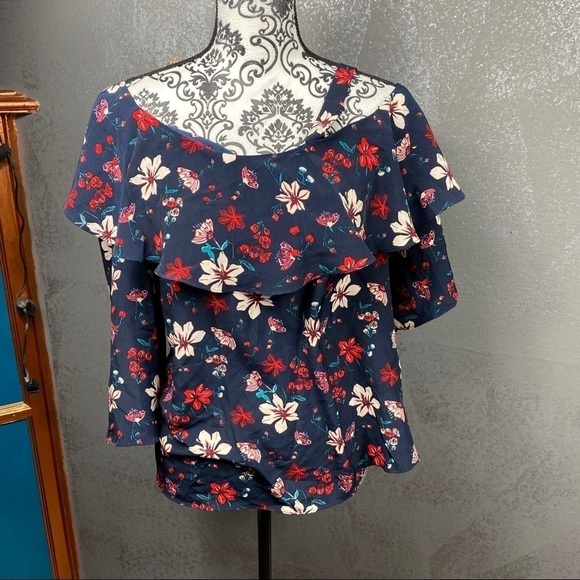 Rachel Zoe One Shoulder ruffle Floral Pullover Top - Picture 2 of 10